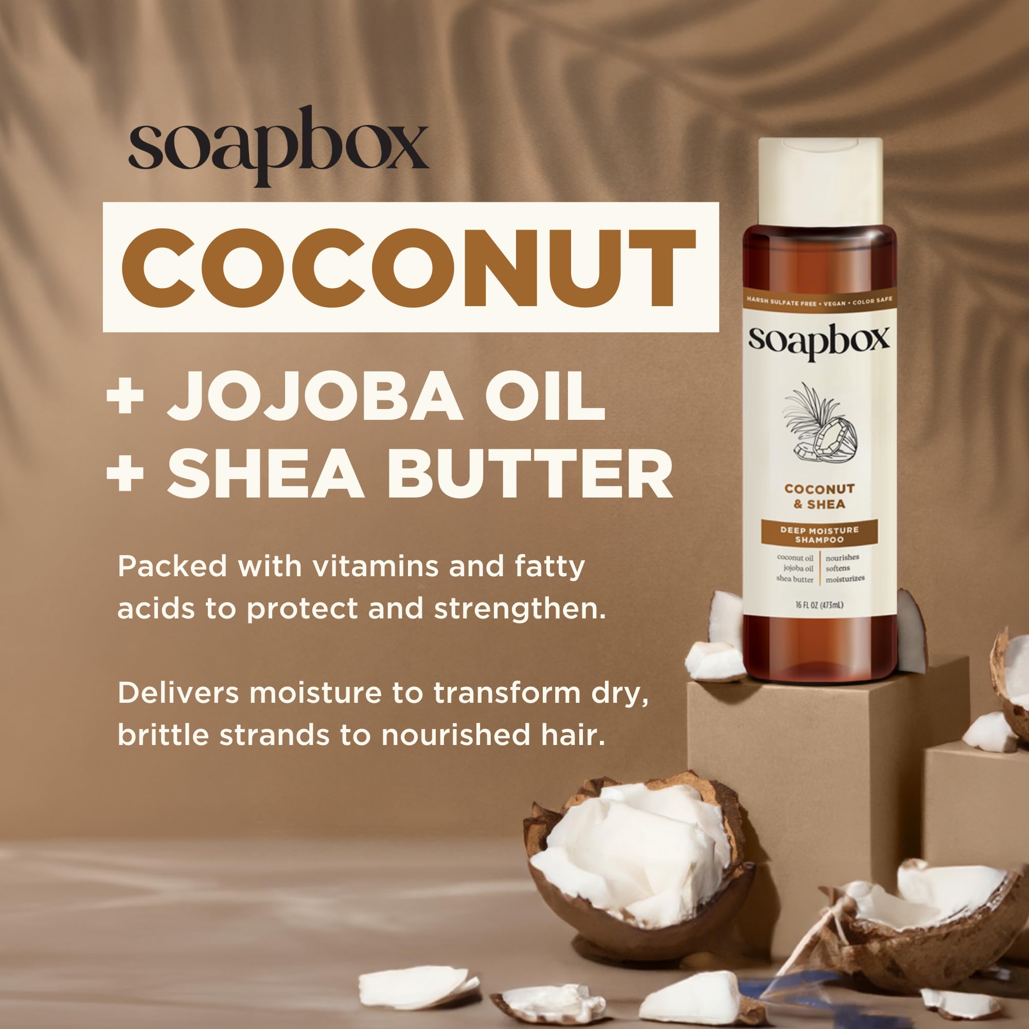 Soapbox Coconut Conditioner rinses clean for soft, manageable hair.