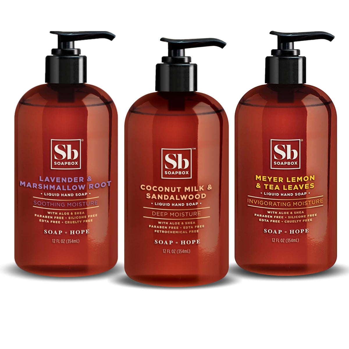 Soapbox Coconut hand soap pump bottle showcasing daily cleansing and moisture