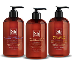 Soapbox Coconut hand soap pump bottle showcasing daily cleansing and moisture
