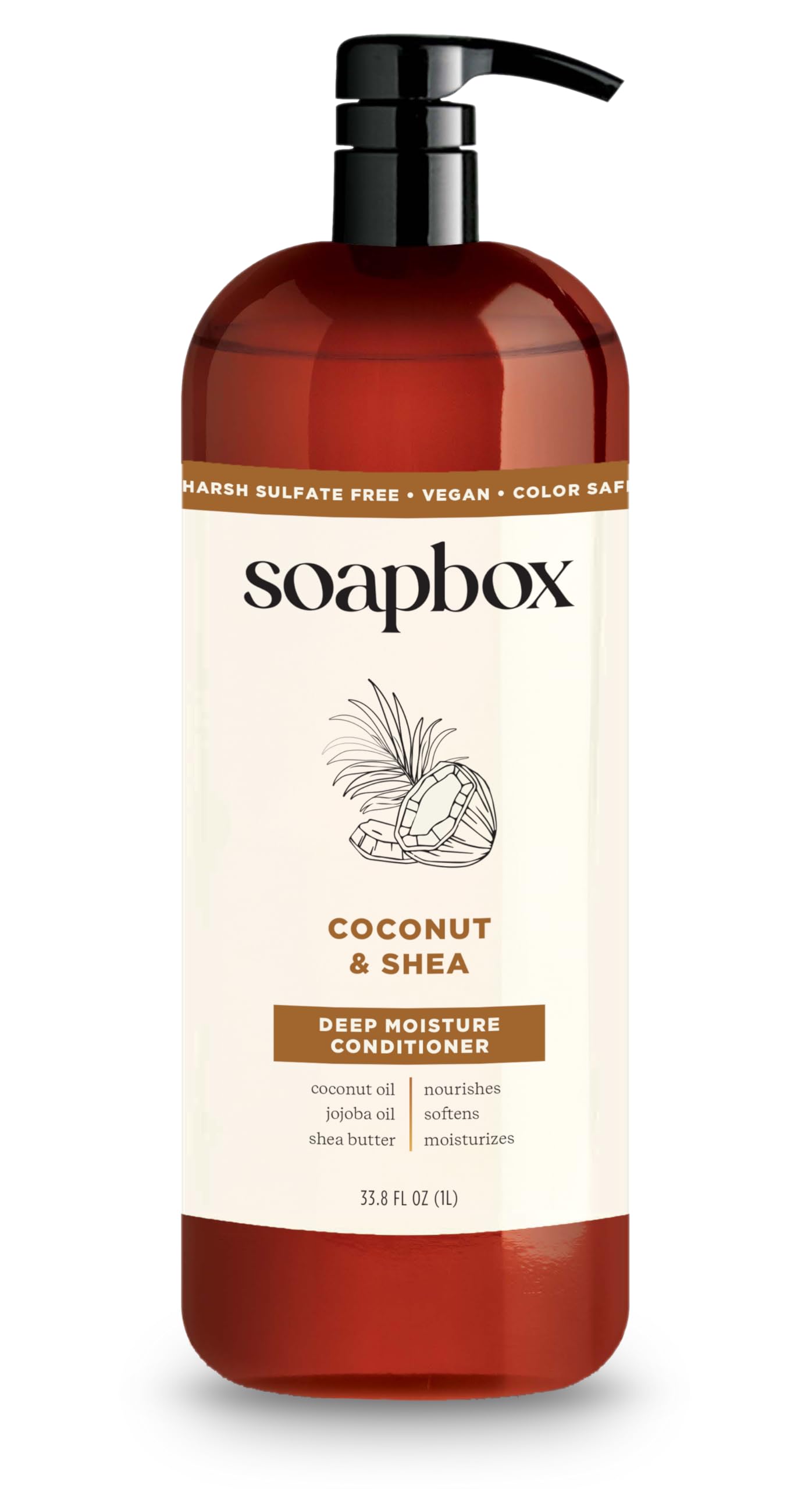 Soapbox Acondicionador de aceite de coco, botella visible, hidratación intensa para el cabello.