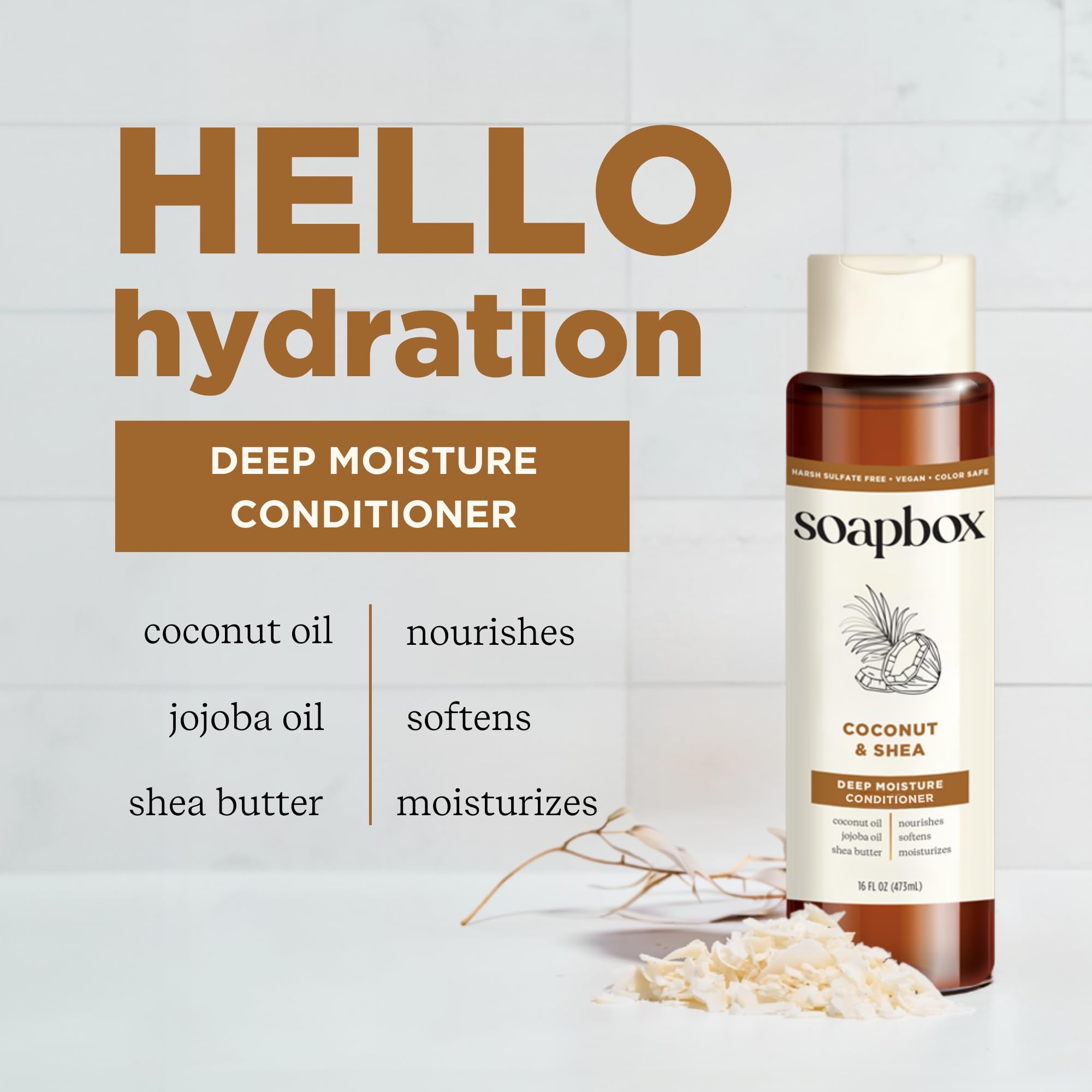 Etiqueta vegana y libre de crueldad de Soapbox para todo tipo de cabello.