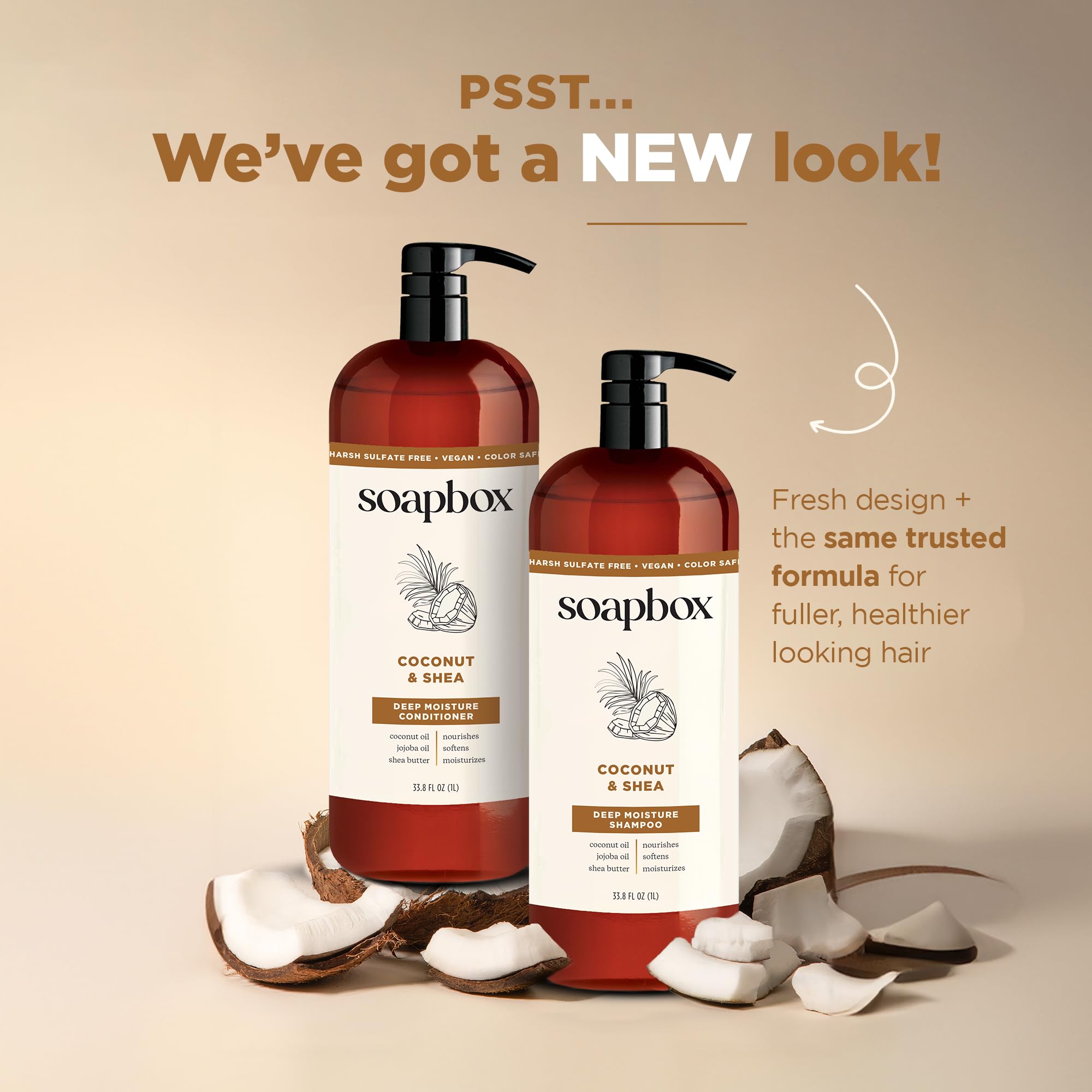 Soapbox conditioner with coconut oil delivers silky, soft hair and easy detangling.