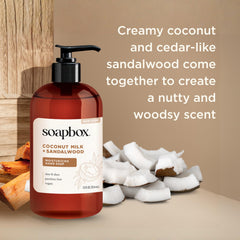 Soapbox hand soap with shea butter nourishes skin while washing.
