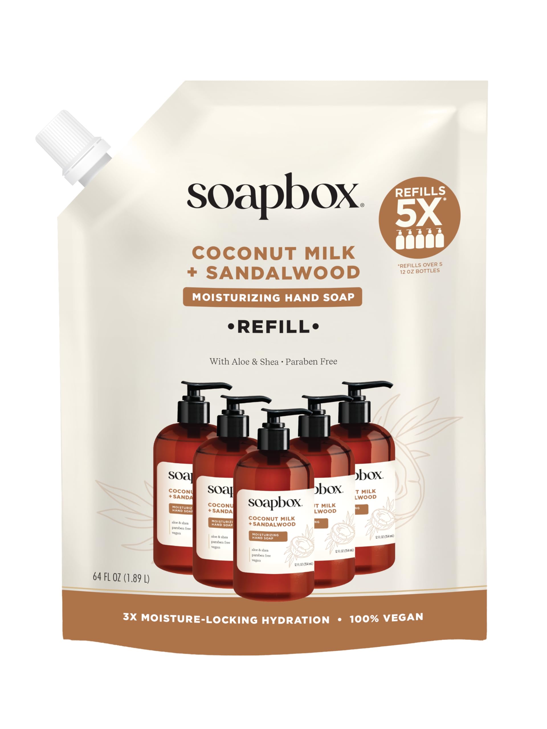 Soapbox liquid hand soap refill in coconut milk and sandalwood for the kitchen or bathroom