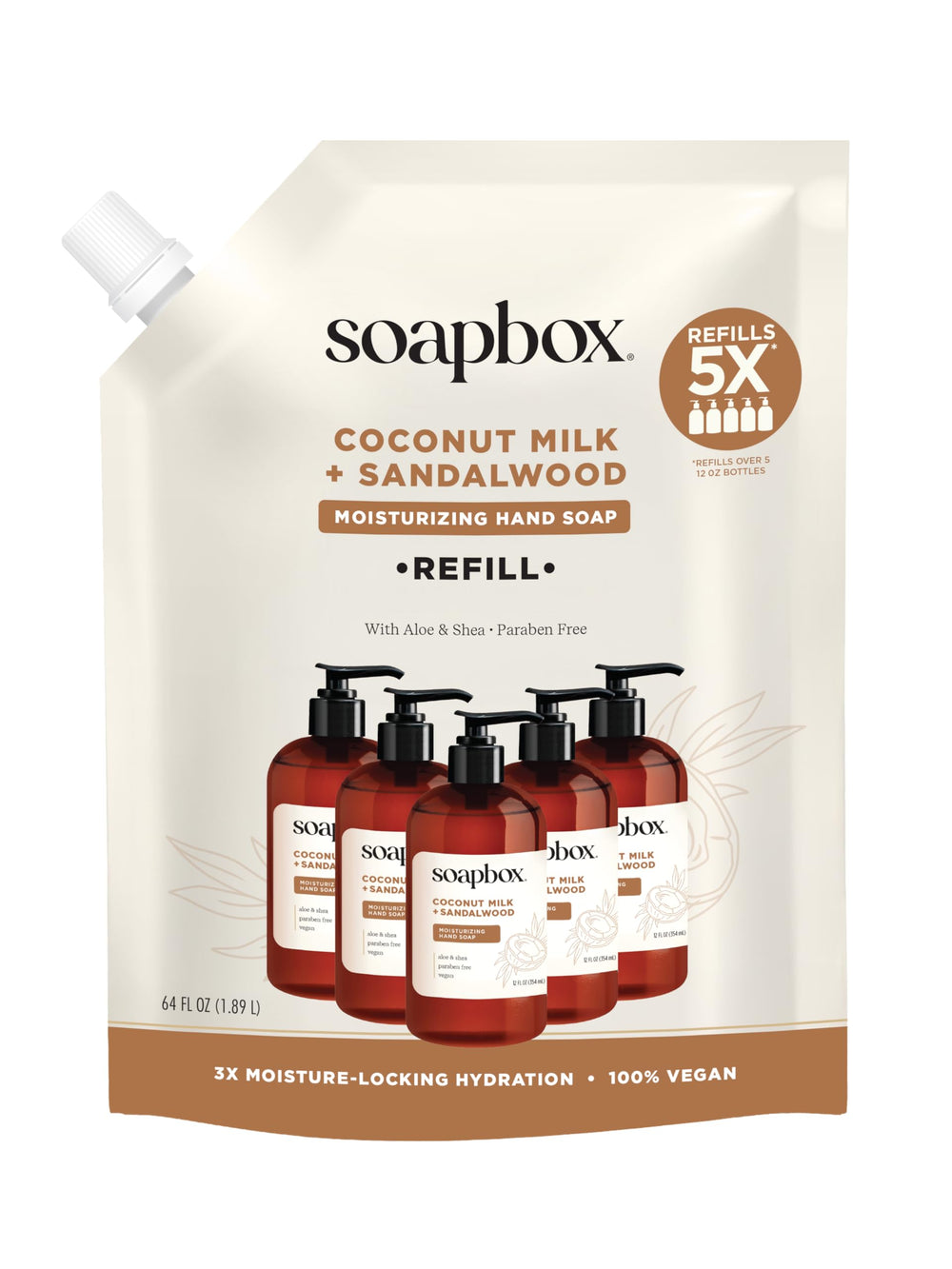 Soapbox liquid hand soap refill in coconut milk and sandalwood for the kitchen or bathroom