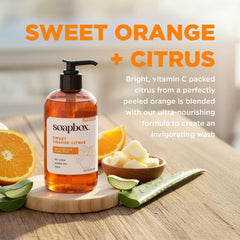 Soapbox Sweet Orange Citrus foaming lather provides a rich wash experience.