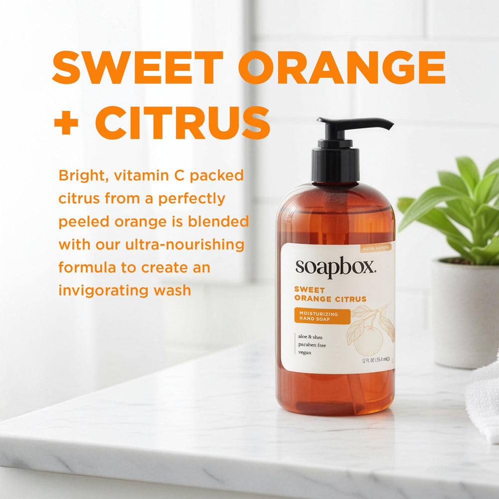 Soapbox Sweet Orange Citrus moisturizing formula keeps hands soft.
