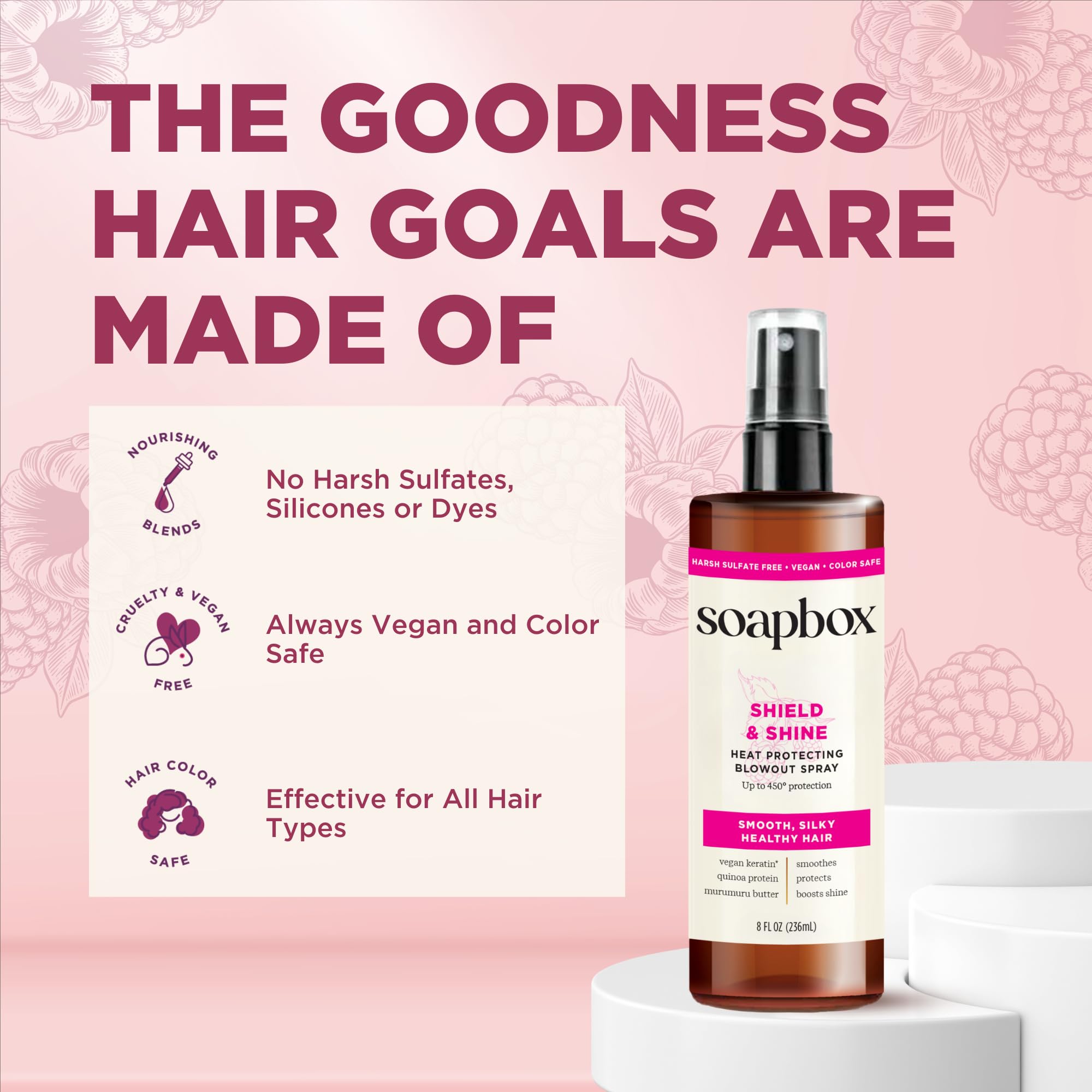 Natural ingredients like shea butter and coconut oil for nourished hair.