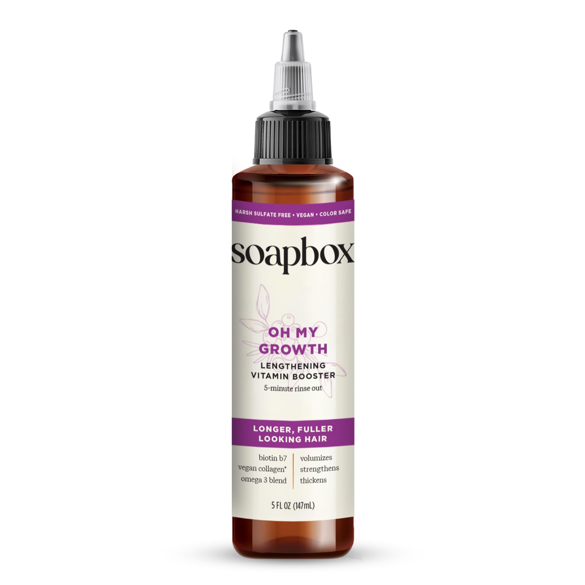 Soapbox Oh My Growth: botella destacada para cabello más lleno y alargado.