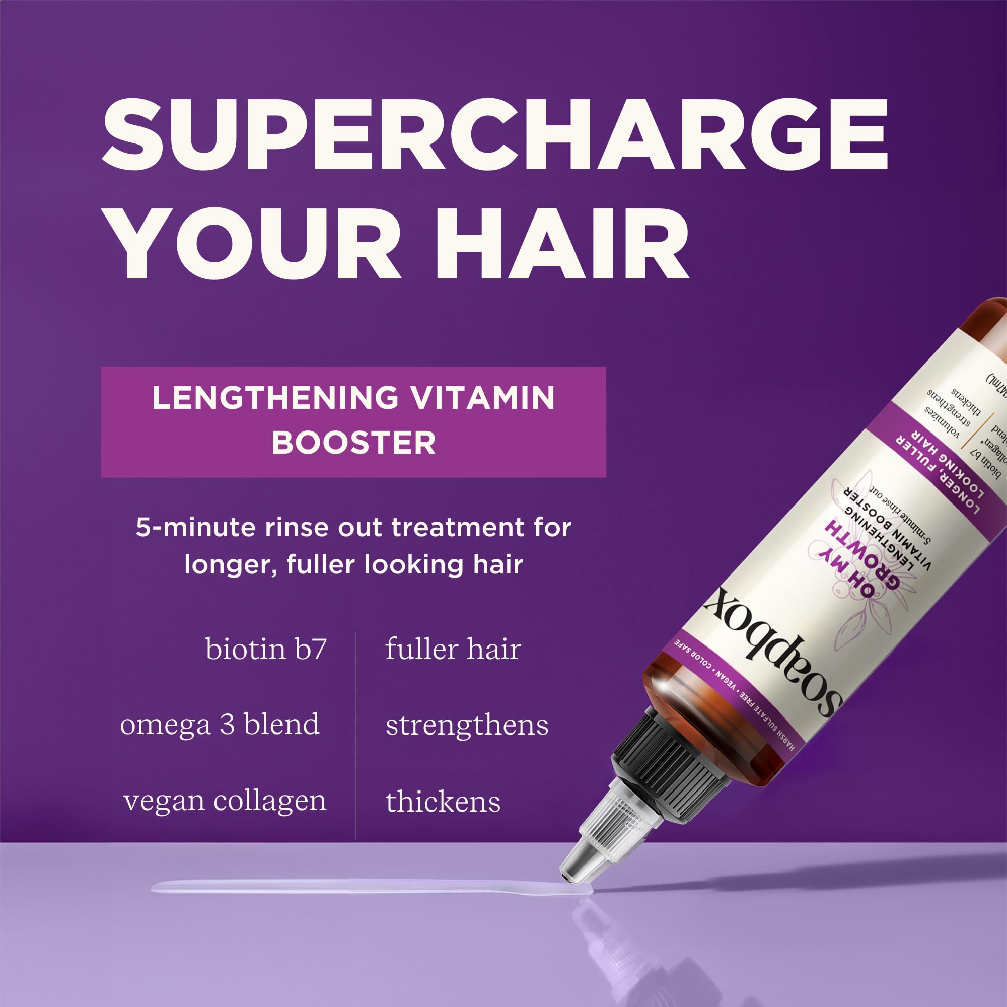 Soapbox Oh My Growth ingredientes biotina y vitaminas para fortalecer el cabello.