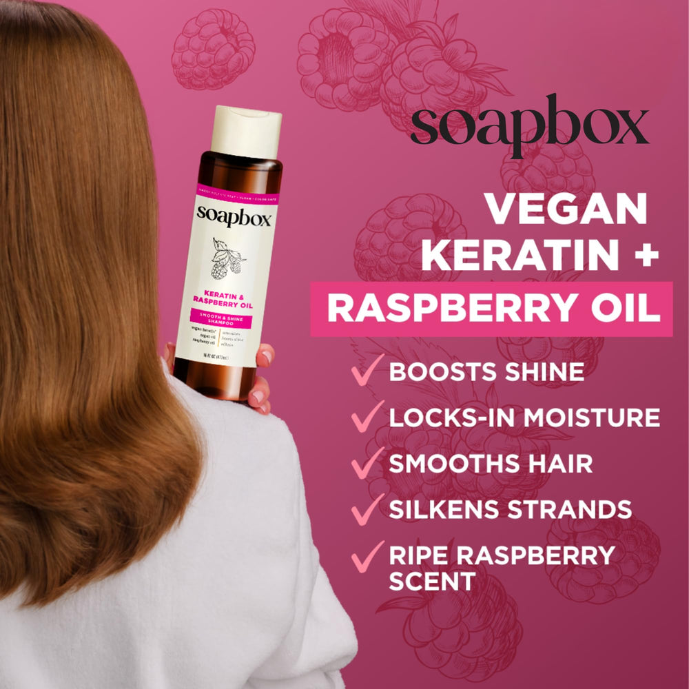 Soapbox Paraben and sulfate free label emphasizes gentle, color-safe care.