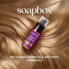 Soapbox polvo seco volumen ligero gracias a la biotina para cabello flexible.