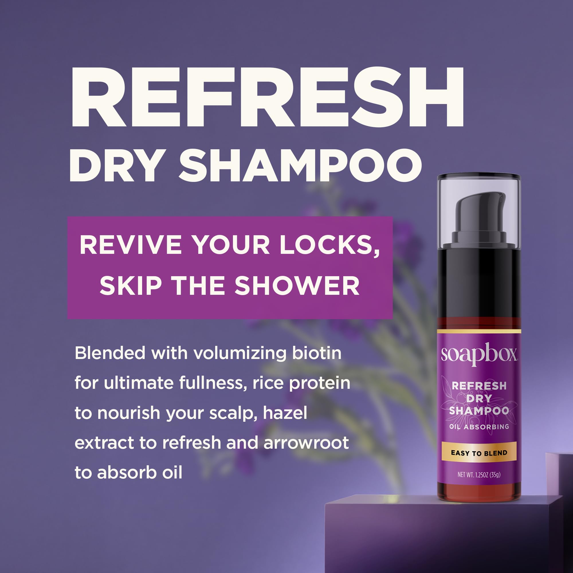 Soapbox polvo de shampoo seco con proteína de arroz para nutrir sin peso.