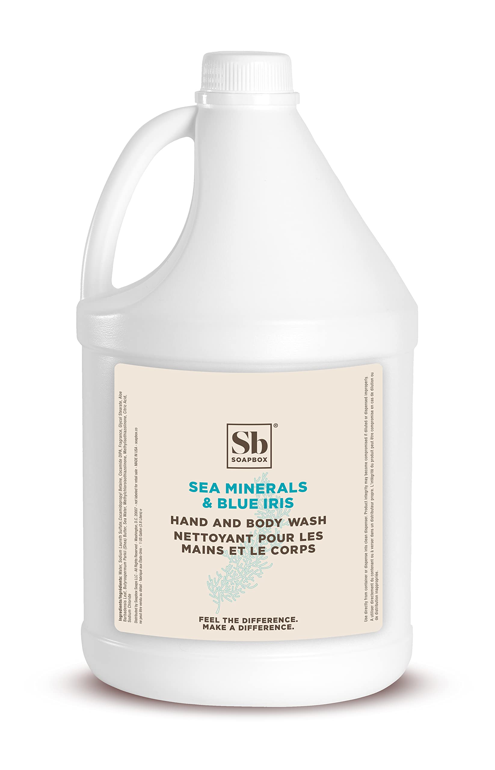 Soapbox Sea Minerals Blue Iris bottle pour for a fresh ocean-inspired cleanse.