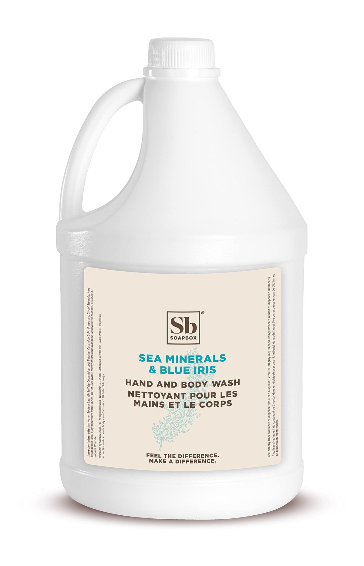 Soapbox Sea Minerals Blue Iris bottle pour for a fresh ocean-inspired cleanse.