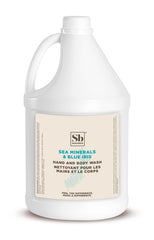 Soapbox Sea Minerals Blue Iris bottle pour for a fresh ocean-inspired cleanse.