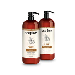 Soapbox shampoo with coconut oil creates a rich lather for daily hydration.
