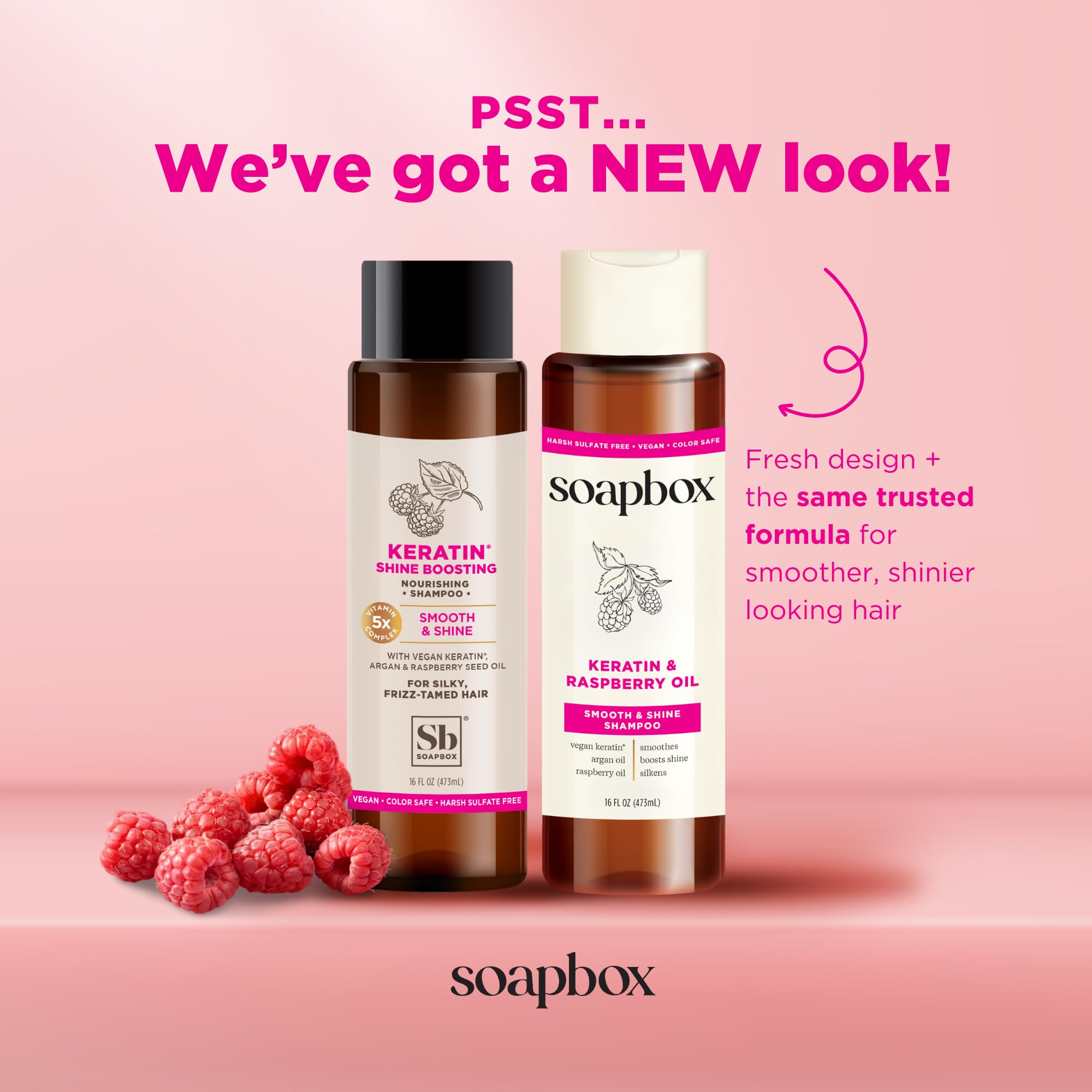 Soapbox Shine Keratin Conditioner bottle for tamed flyaways and a glossy finish.