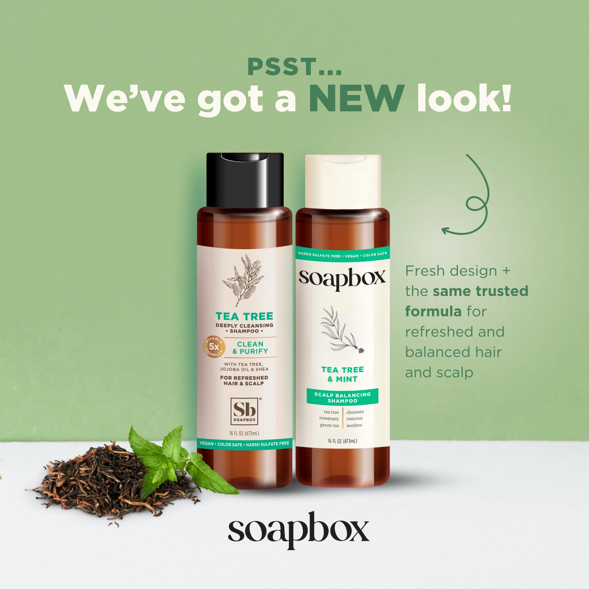 Soapbox Tea Tree Conditioner bottle for easy detangling and smoothness.