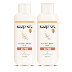 Soapbox Vanilla Bean & Fig, botella principal, ideal para duchas diarias con hidratación suave.