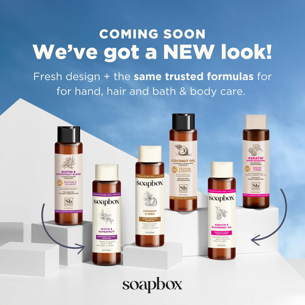 Soapbox Vegan haircare icon signals cruelty-free, plant-based formulas.