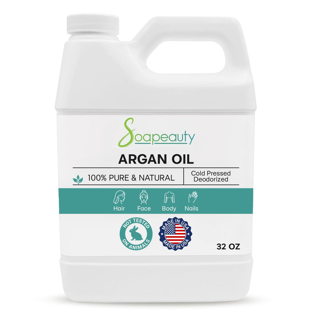 Soapeauty Argan Oil bottle highlights pure, natural care for skin and hair nourishment.