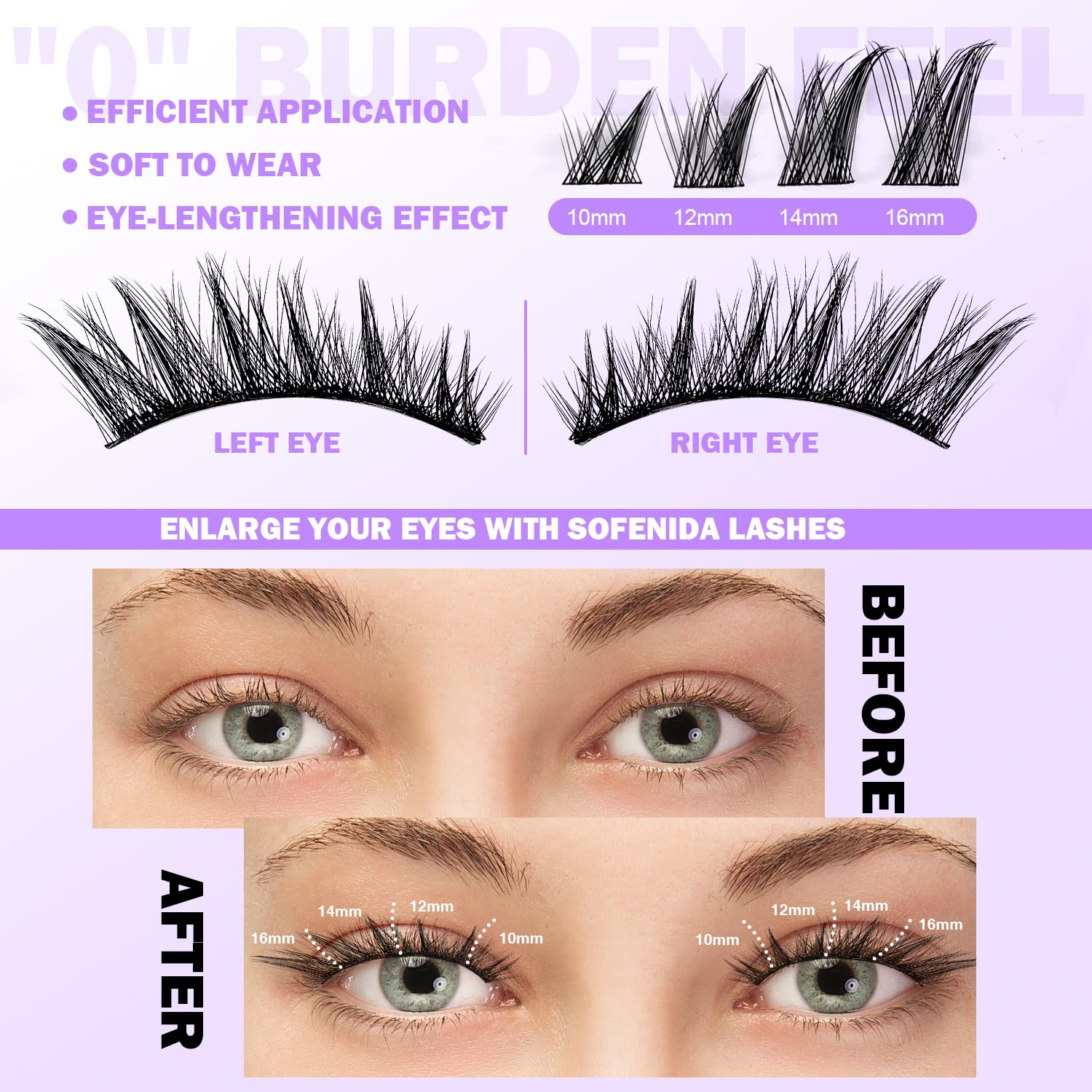 SOFENIDA lash clusters with C-curvature for secure hold and natural lift