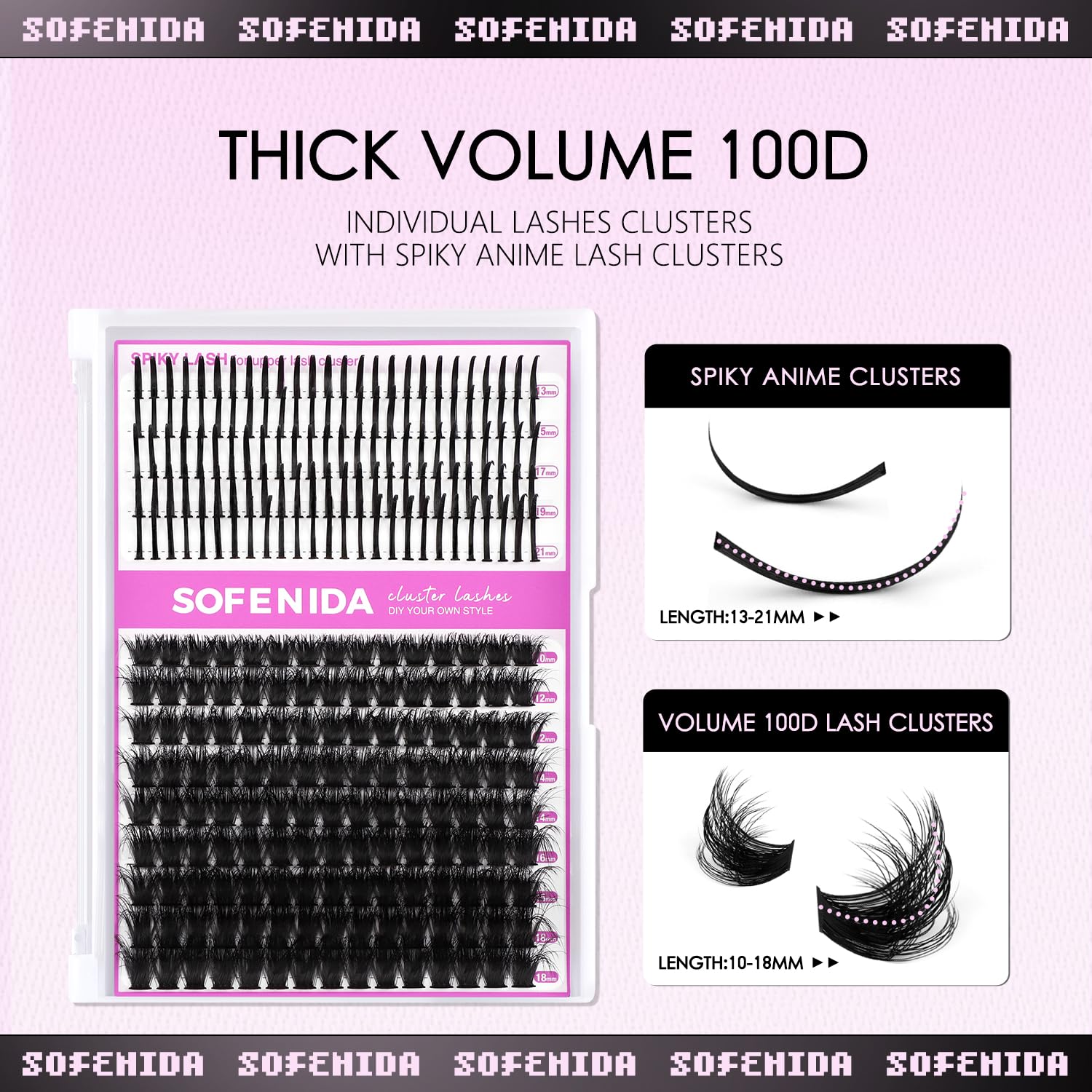 SoFenida 100D lash clusters 10-18mm base for wispy fullness