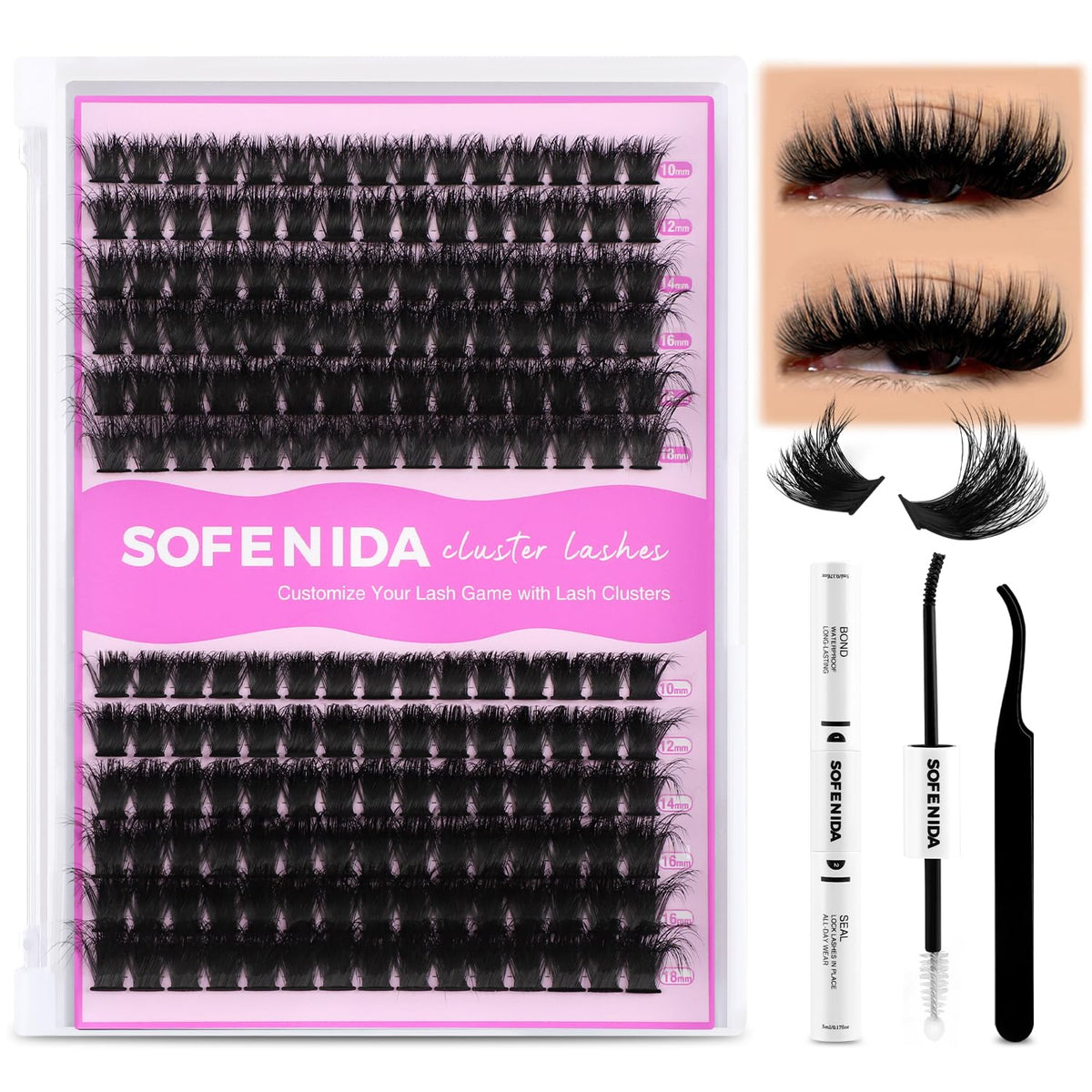 SOFENIDA lash clusters 100d150d closeup for dramatic, lightweight volume.