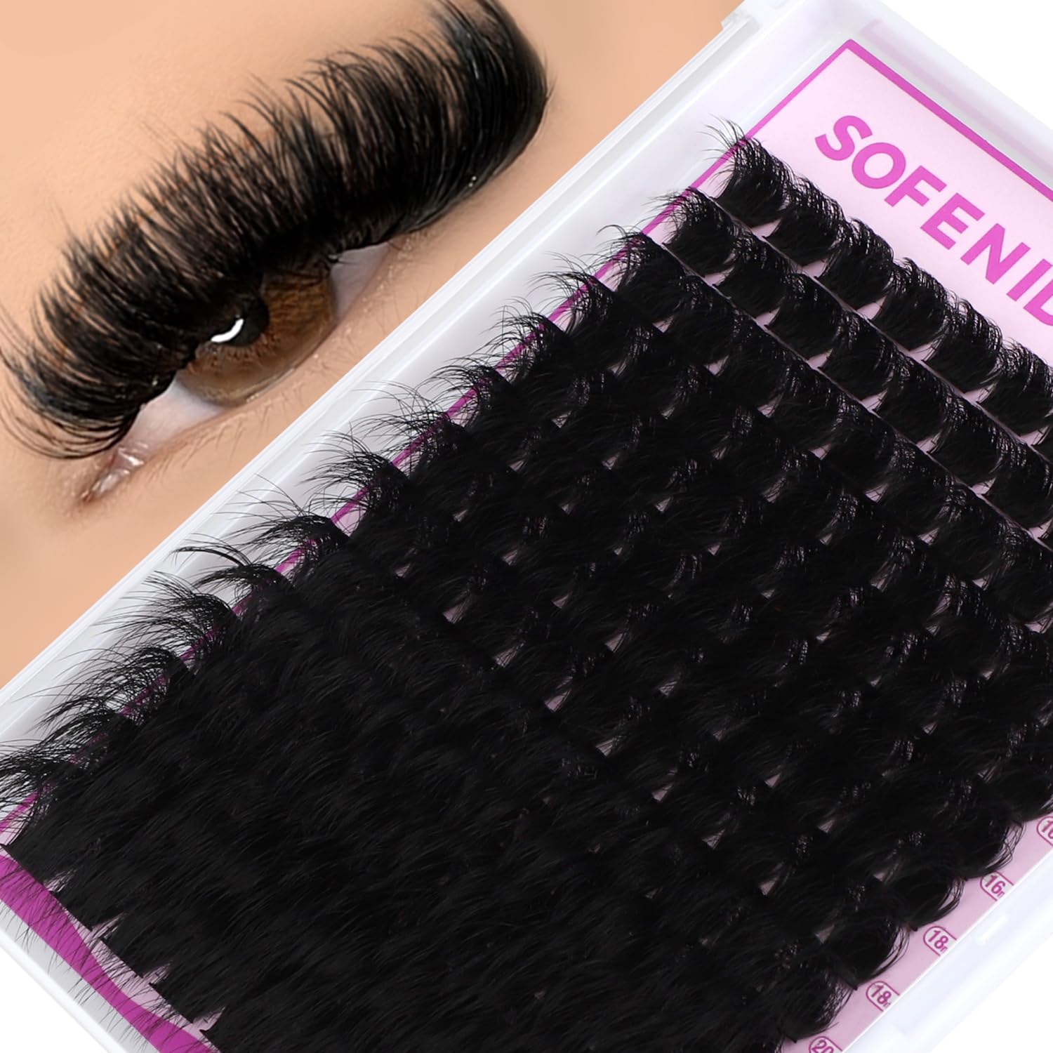 SOFENIDA lash clusters 300D density for dramatic, lightweight volume.