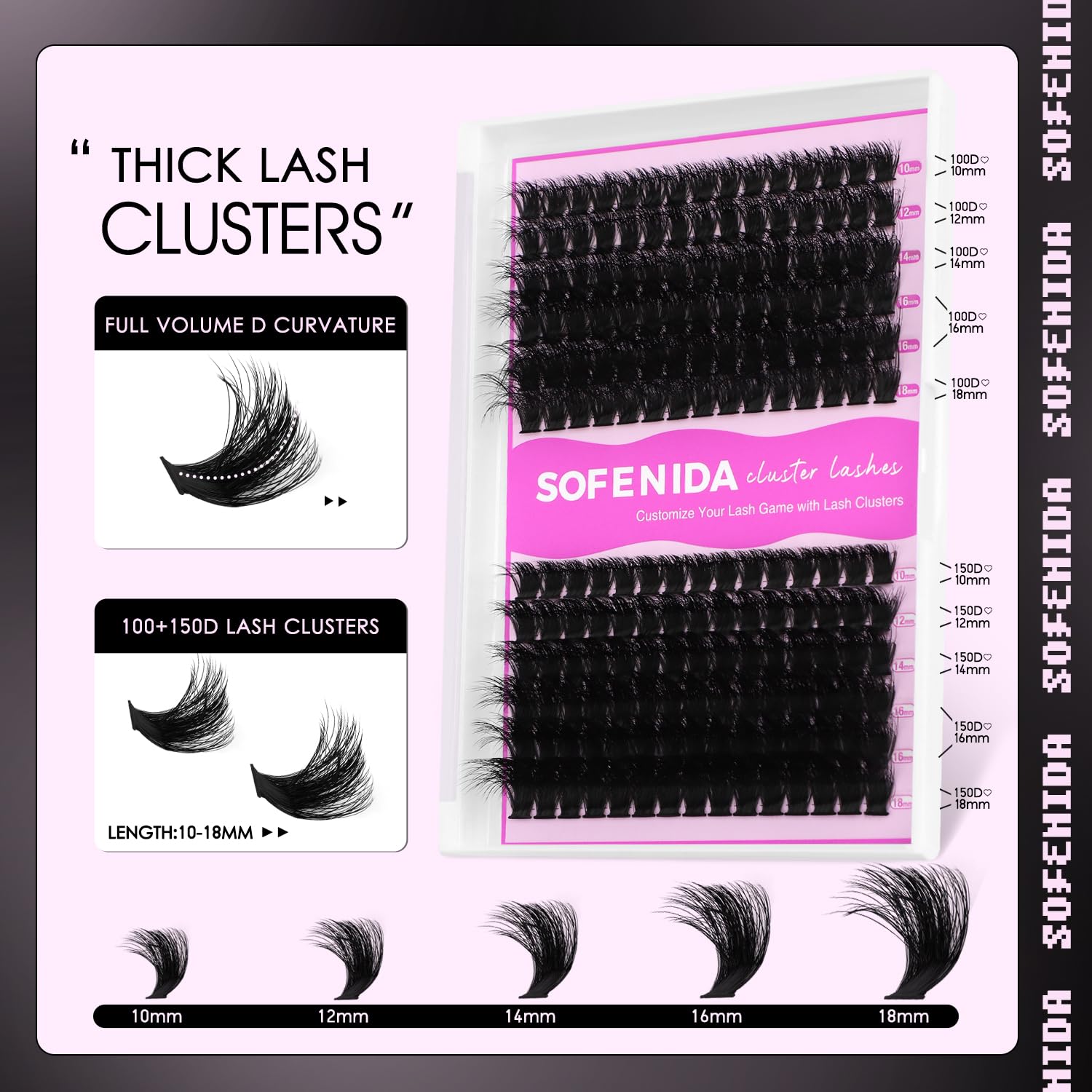 SOFENIDA lash clusters 3D volume look closeup for fuller eyes.