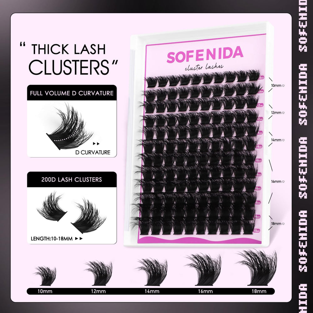 SOFENIDA lash clusters featuring D curvature design for natural drama