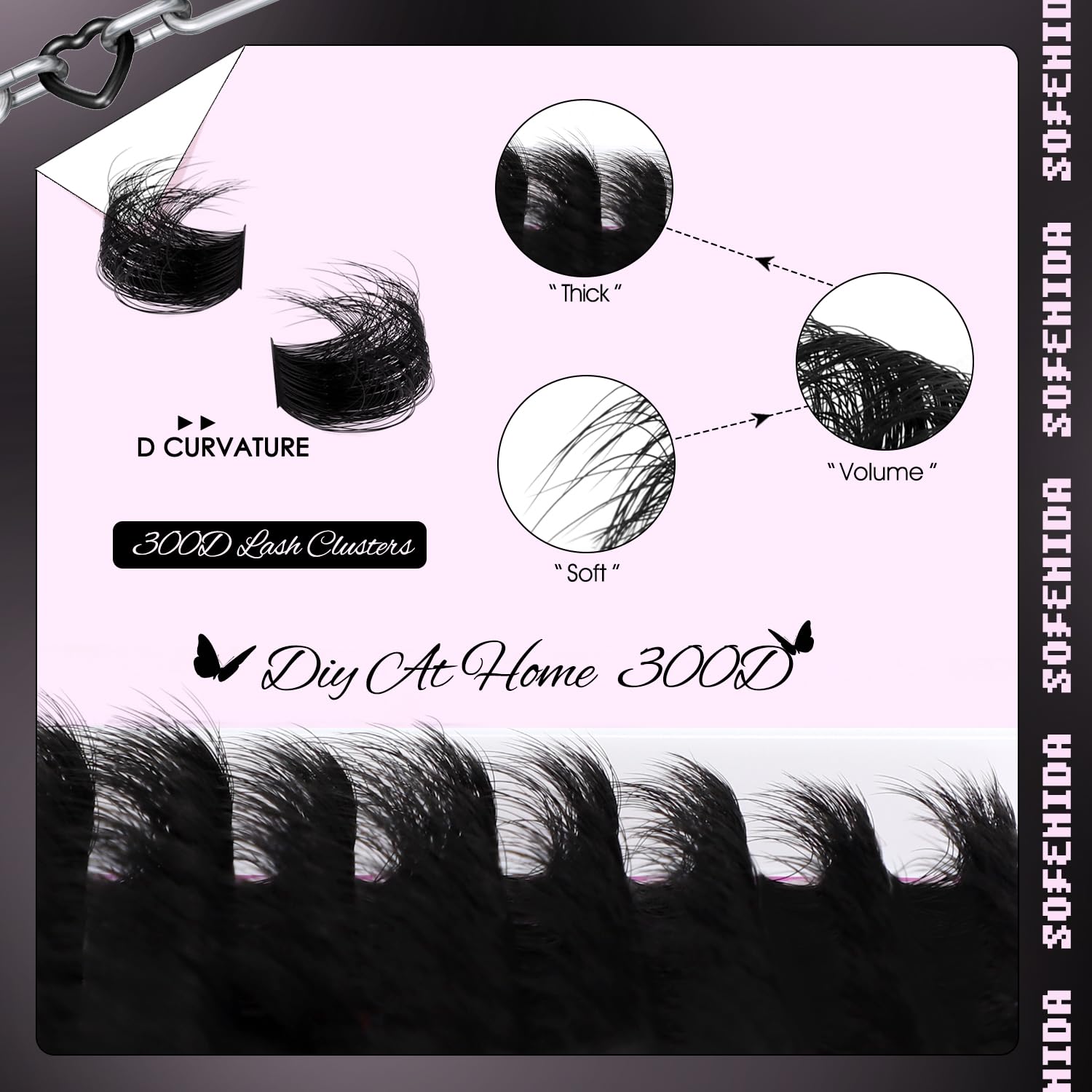 SOFENIDA lash clusters D-curvature creates voluminous eyes with natural lift.