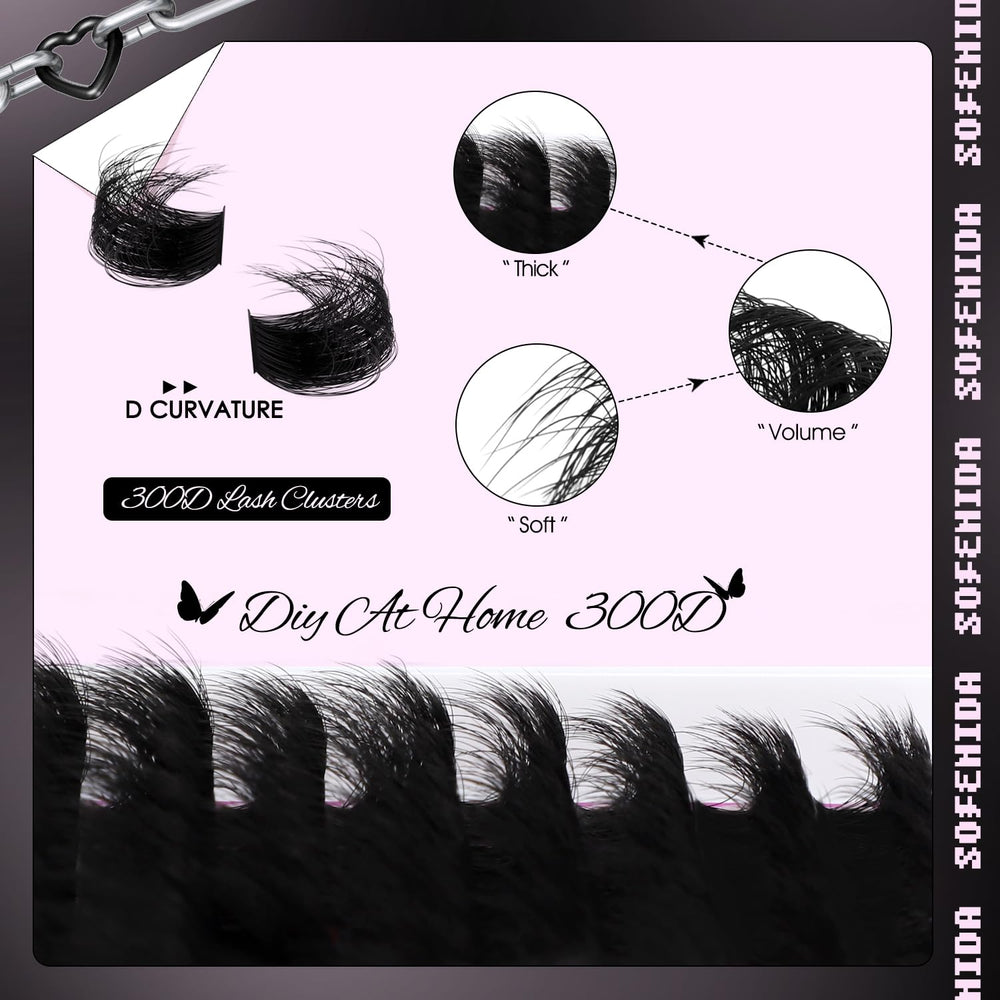 SOFENIDA lash clusters D-curvature creates voluminous eyes with natural lift.