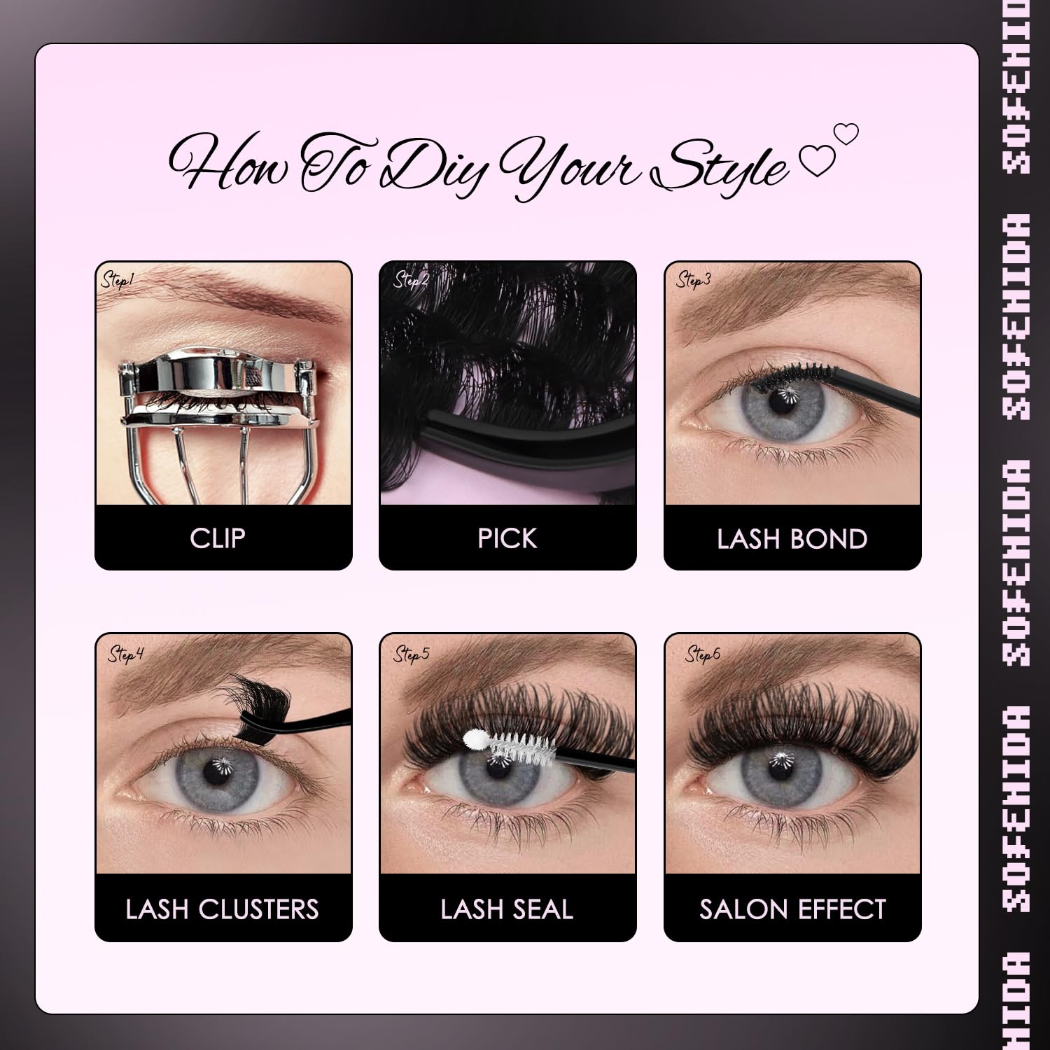 SOFENIDA lash clusters DIY home application for easy at-home lashes.