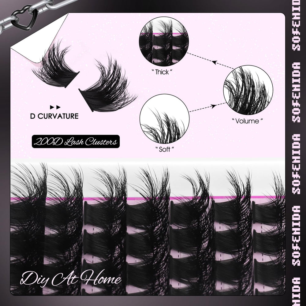 SOFENIDA 200D thick lash clusters with D curl for dense depth