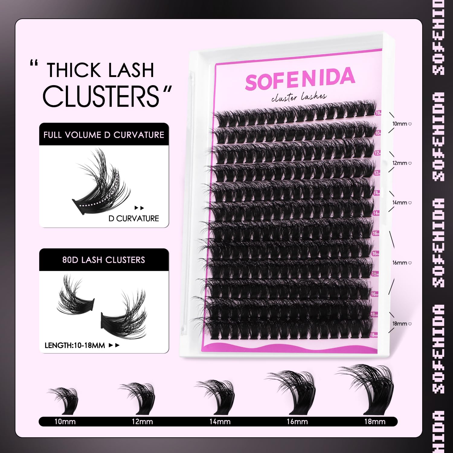 SOFENIDA Lash Clusters Kit 80D clusters laid out hint at rapid volume build.