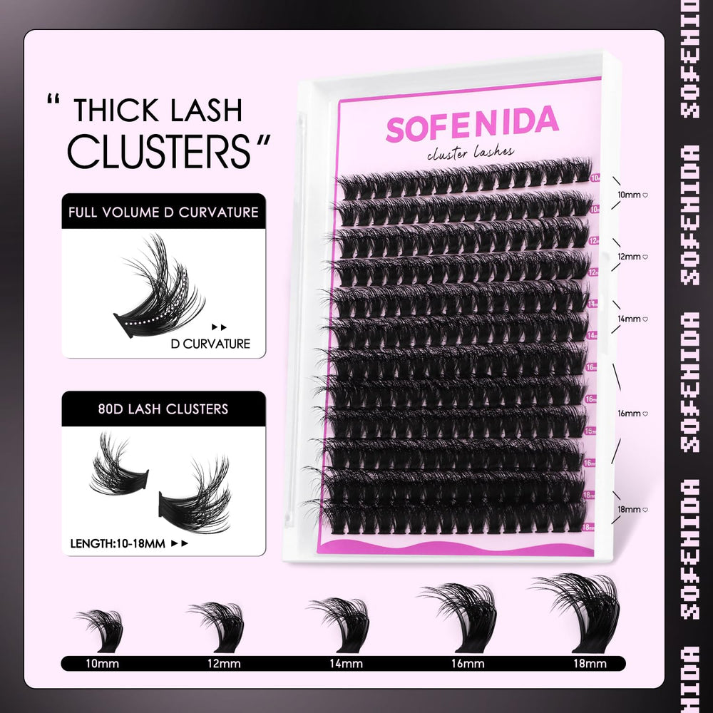 SOFENIDA Lash Clusters Kit 80D clusters laid out hint at rapid volume build.