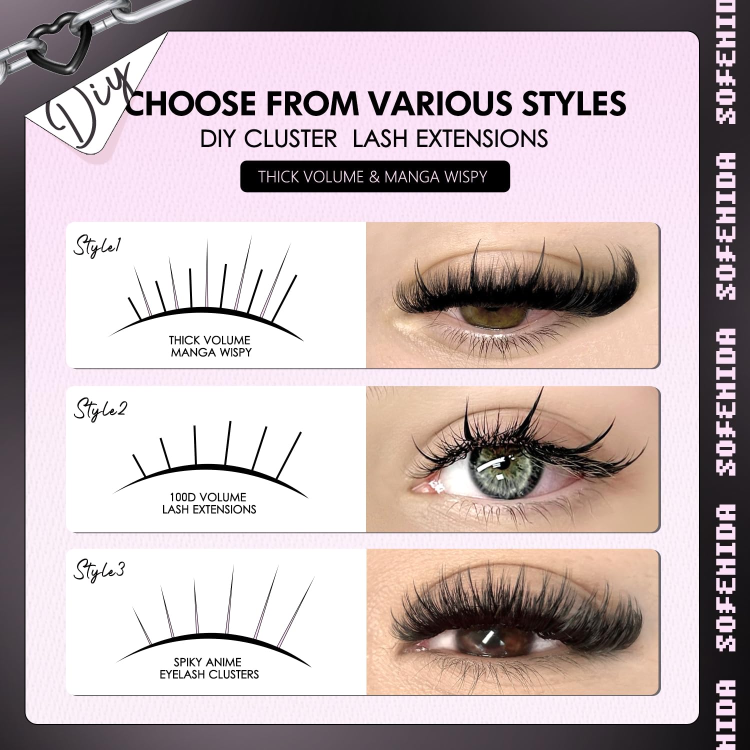 SoFenida manga-style lashes in D-curve for dramatic eye shape