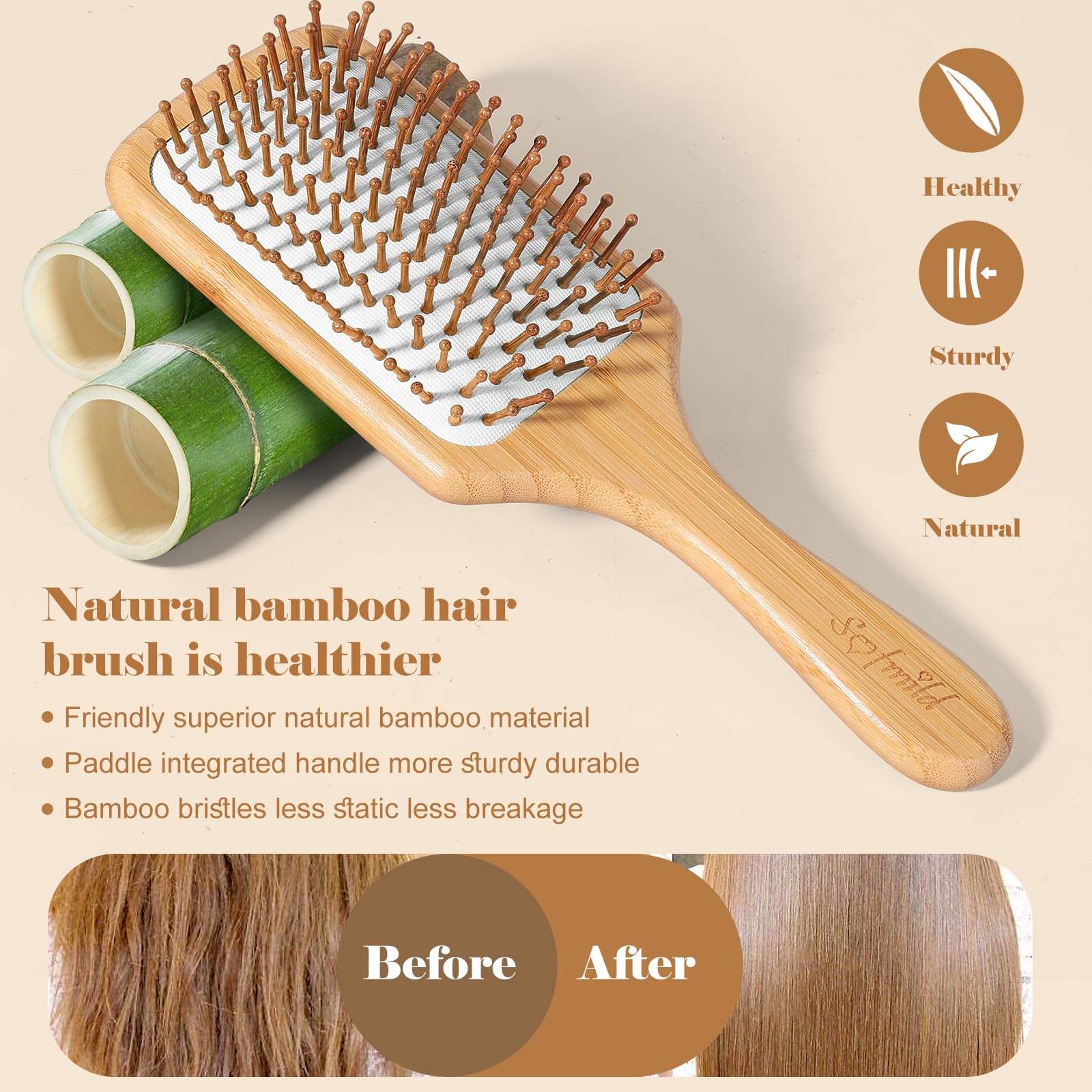 Sofmild bamboo bristles close-up showing round tips for gentle scalp massage.