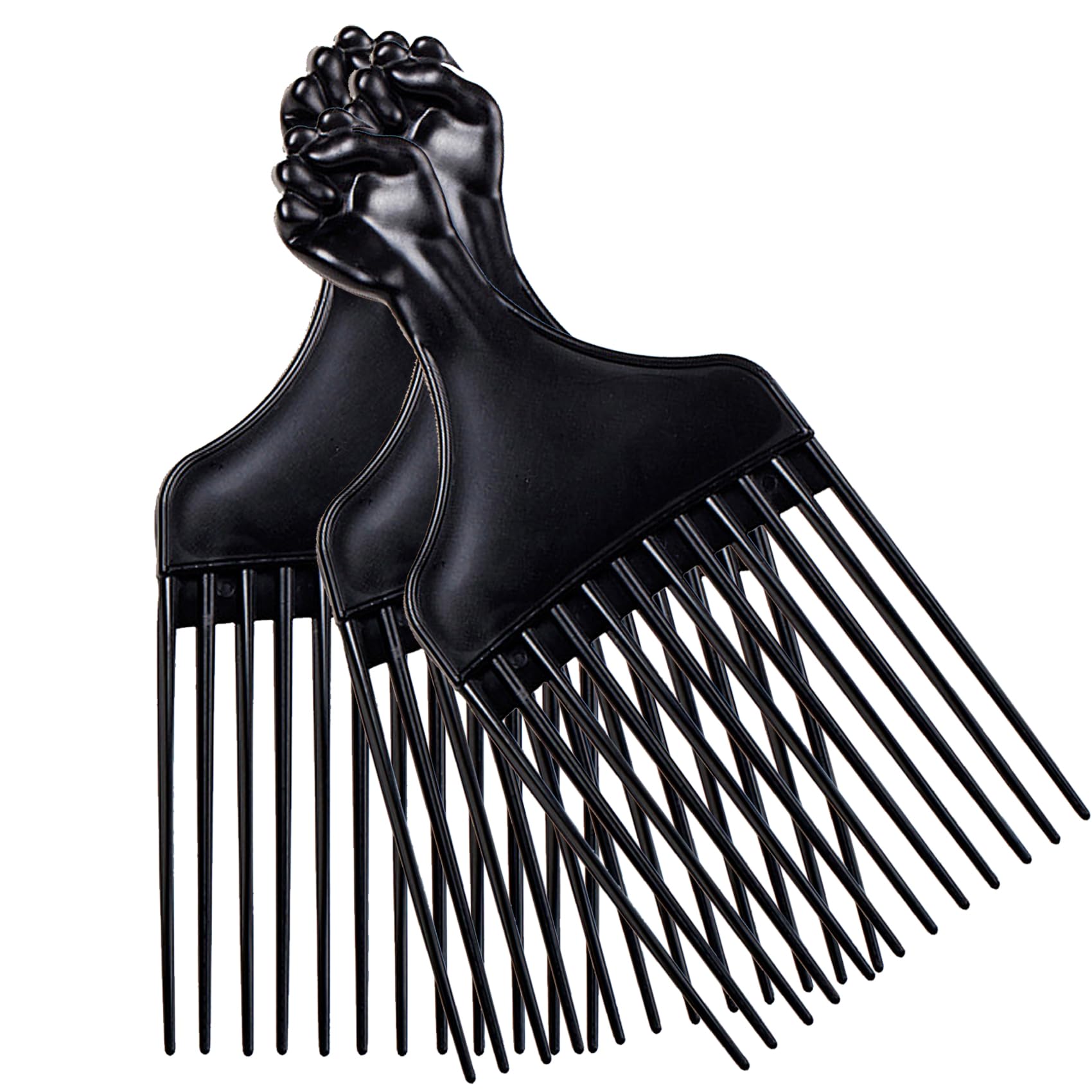 Soft 'N Style three-pack black fist-handle afro pick for quick detangling and styling.
