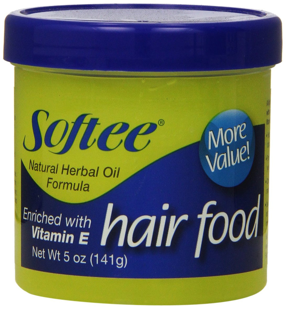 Softee Hair Food: botella con vitamina E, listo para brillo suave.