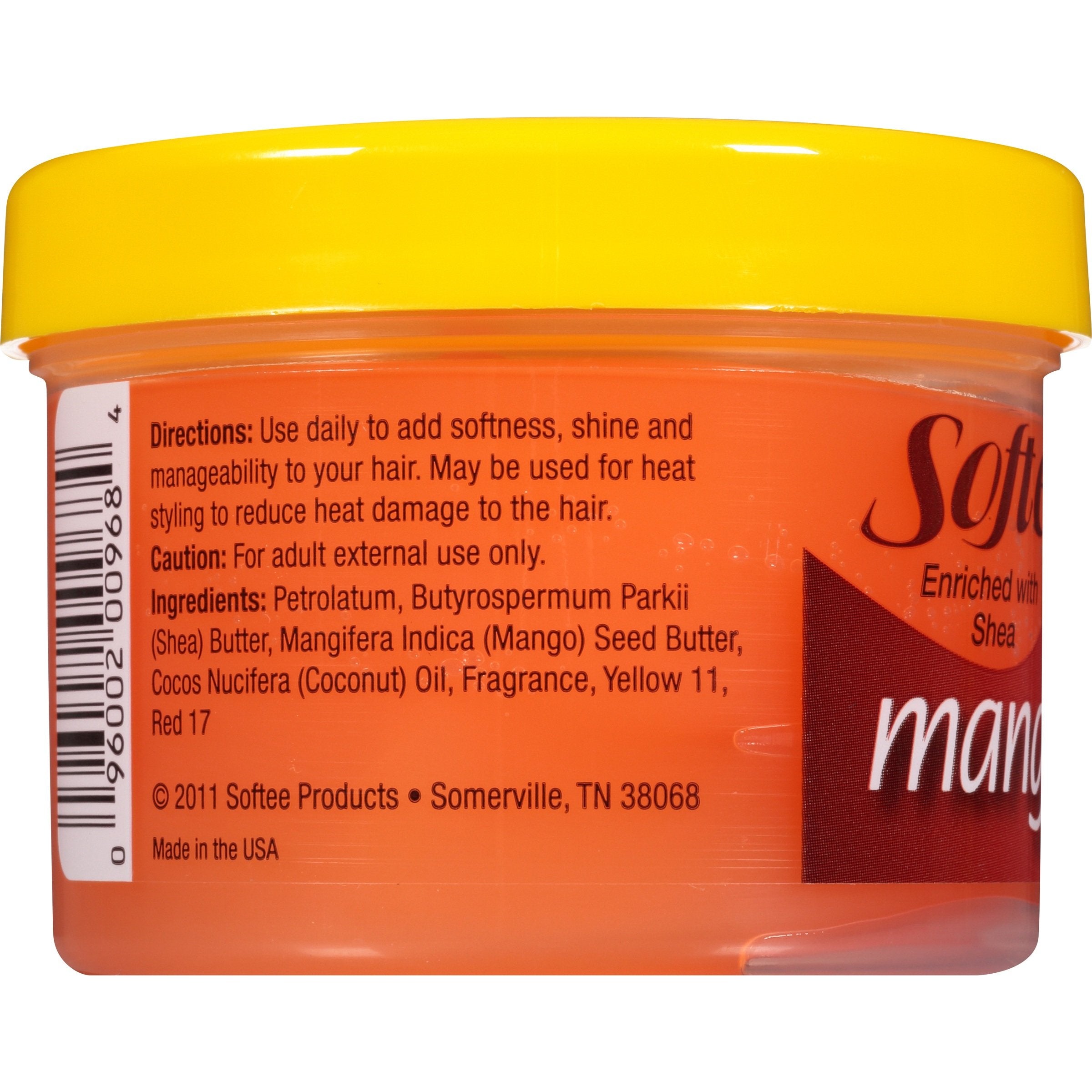 Softee manteca de karité con mango, aplicación suave para desenredar el cabello.