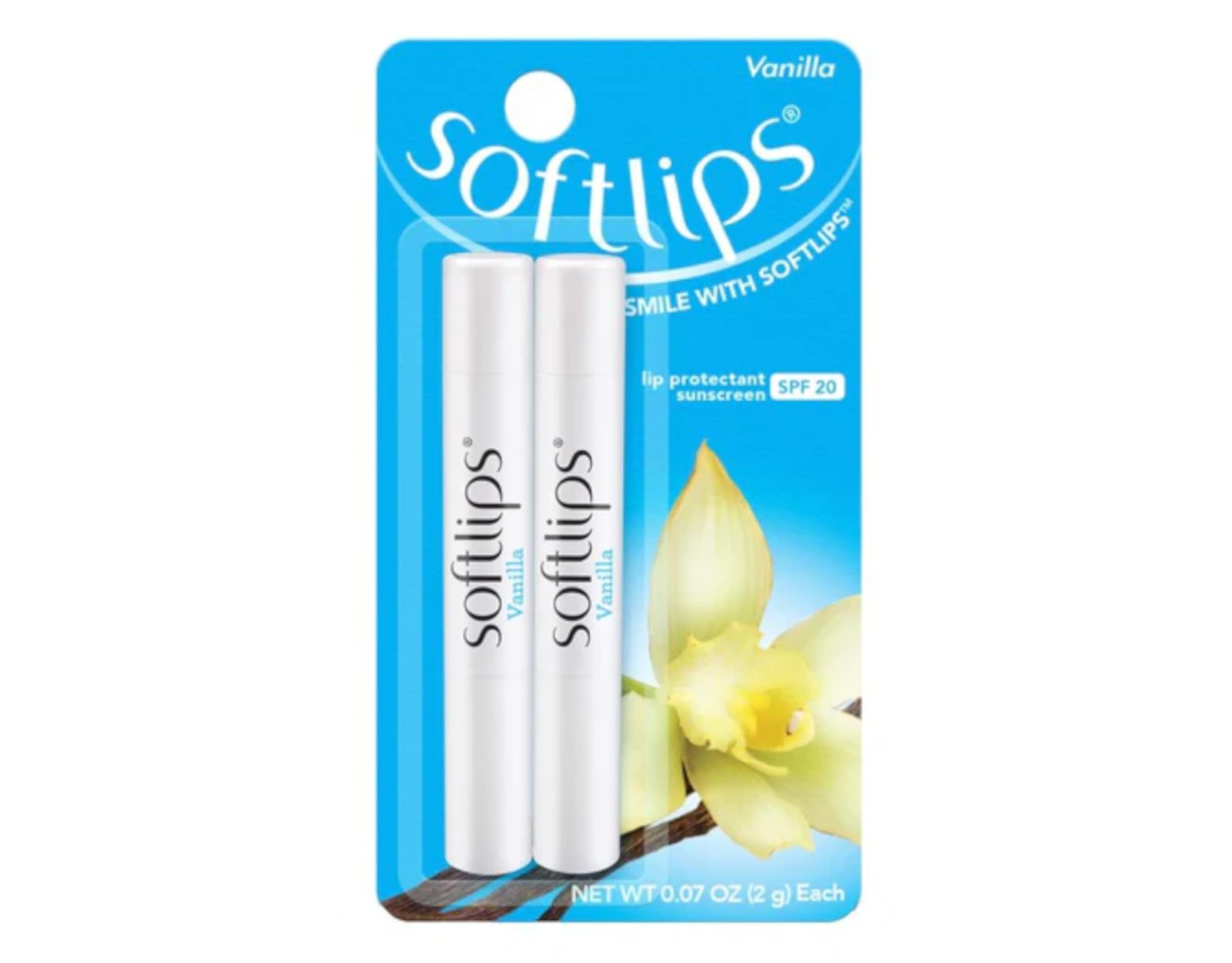 SoftLips protector labial SPF20 vainilla, frente al producto, ideal para uso diario.