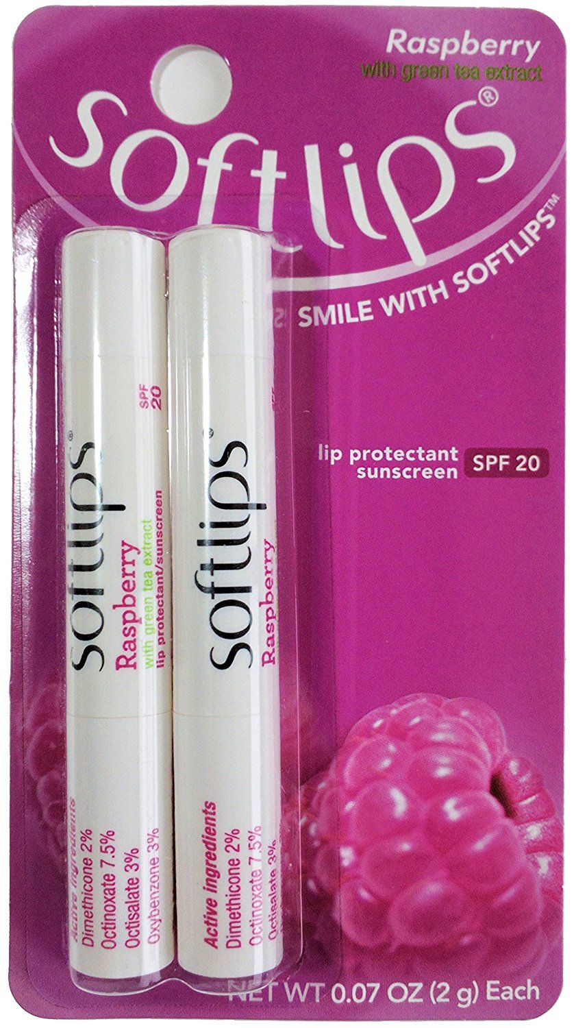 SoftLips protector labial SPF 20 con aroma a frambuesa y té verde para el sol.