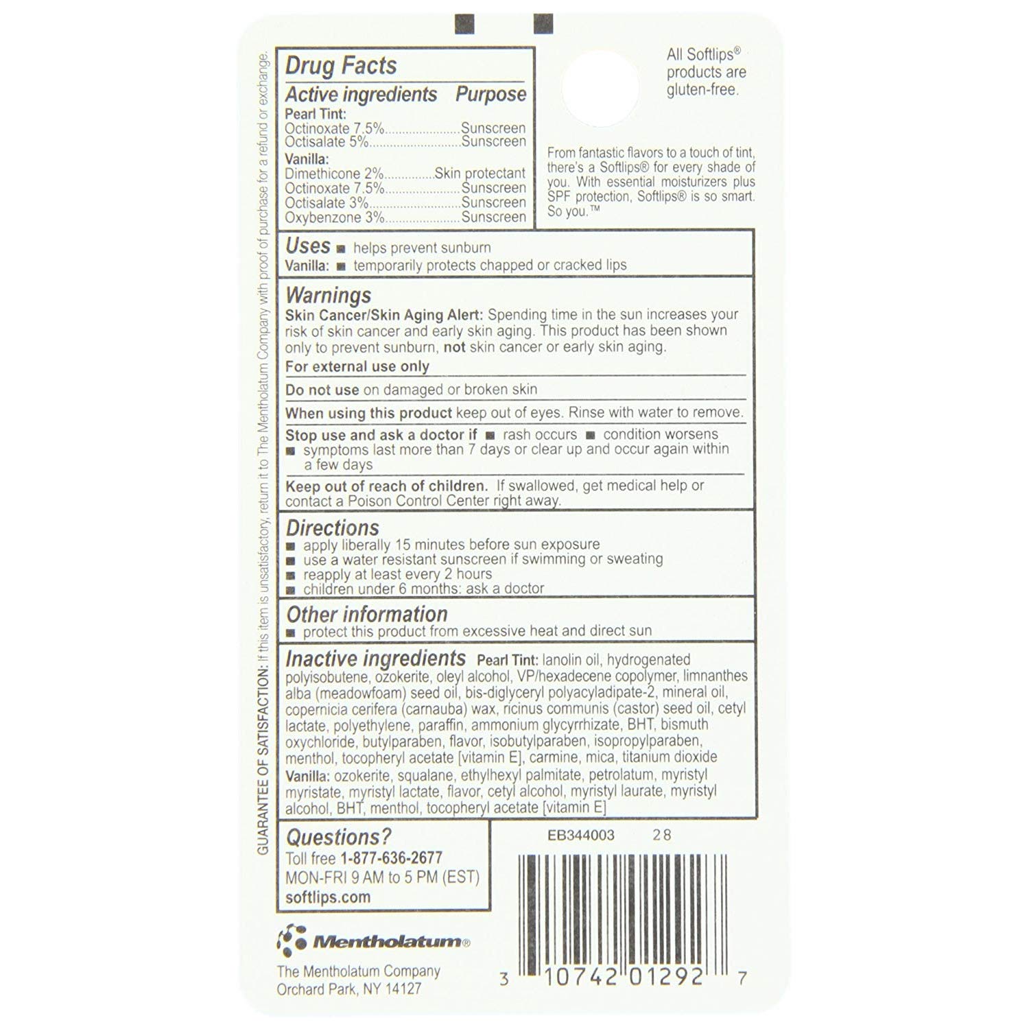 SoftLips Vanilla SPF20 lip balm with fragrance for long-lasting moisture and sun protection.
