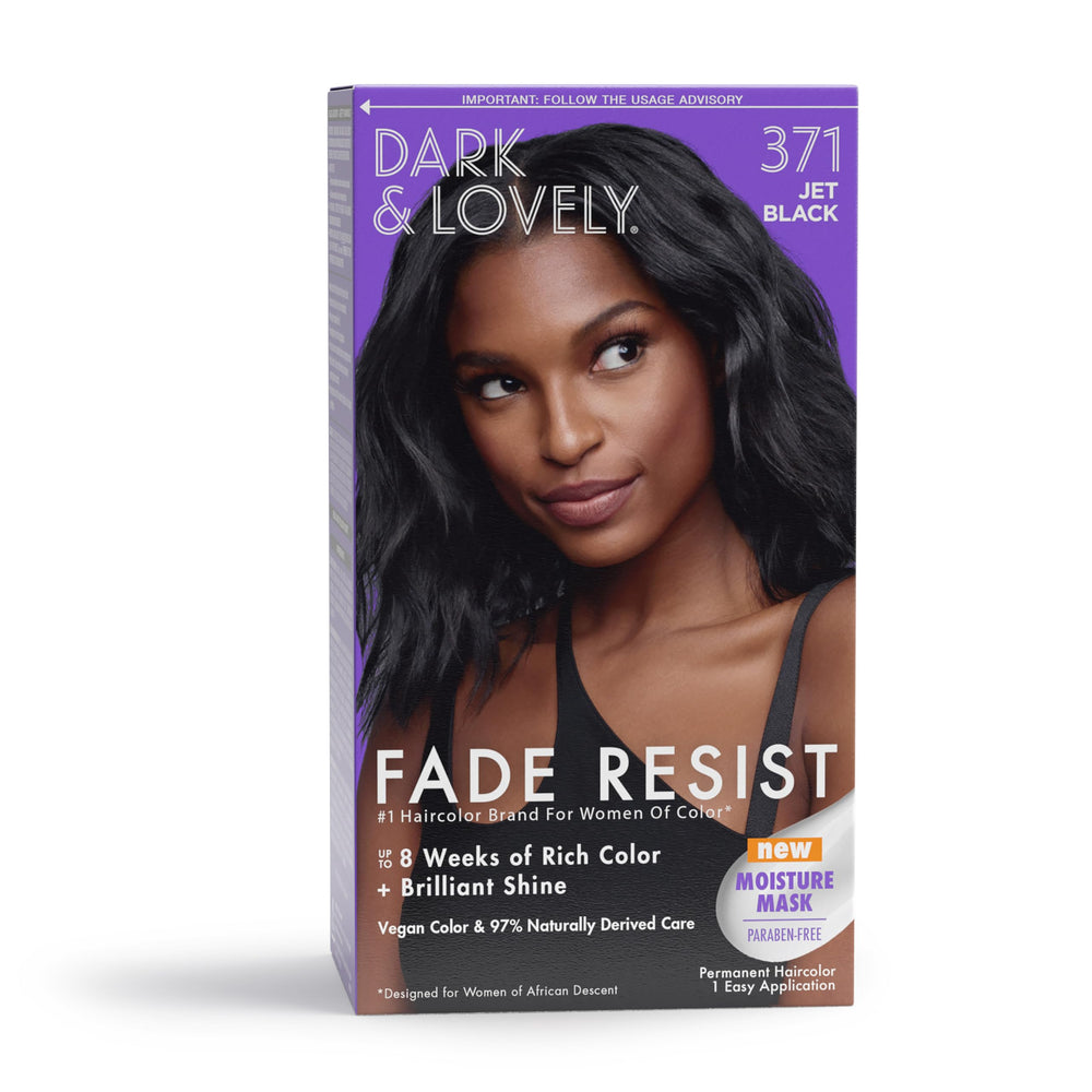 SoftSheen Dark and Lovely Jet Black 371 bottle pour for smooth, even color application.