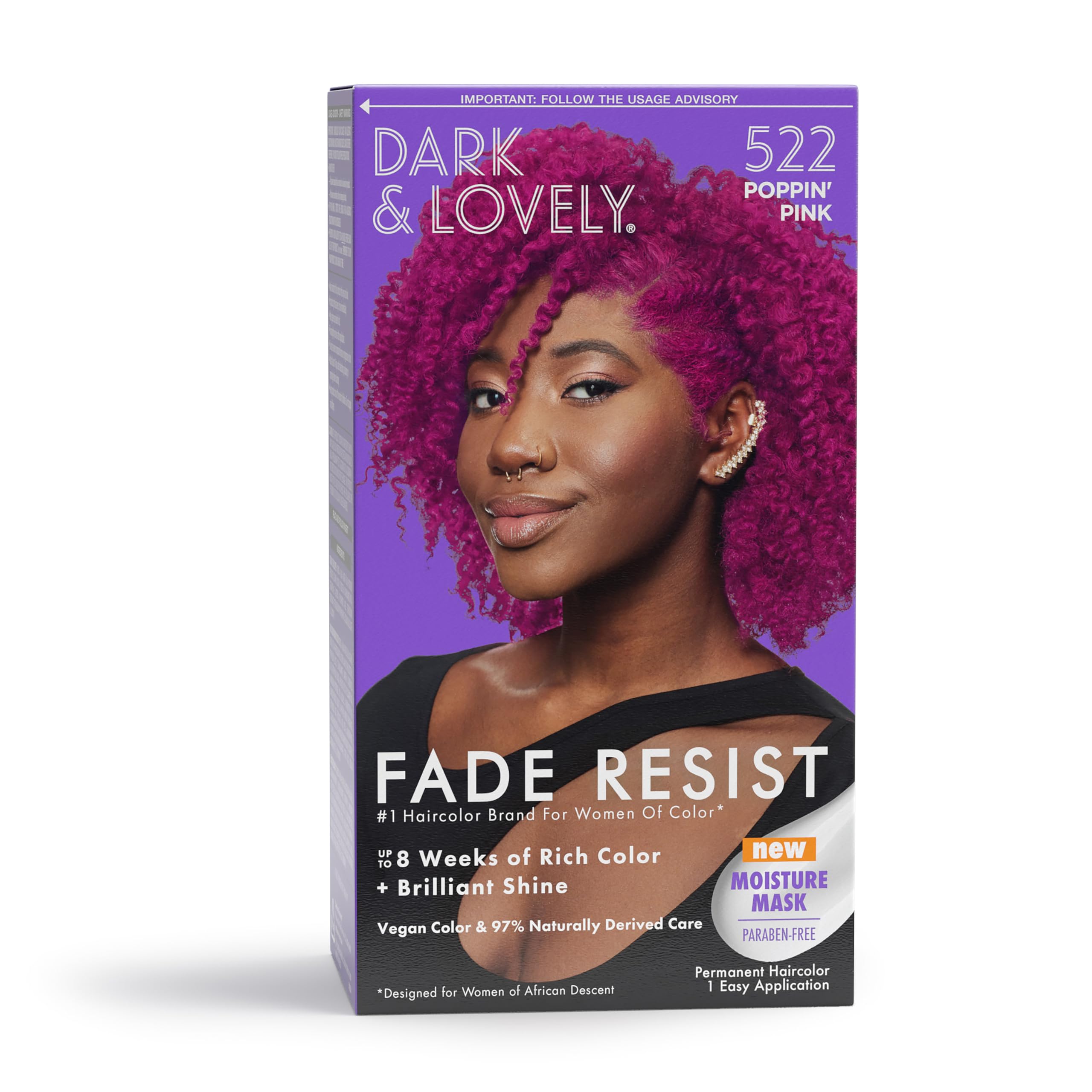 SoftSheen Dark and Lovely Poppin Pink bottle closeup highlights bold color
