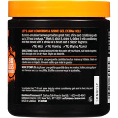SoftSheen Lets Jam gel, manos aplicando, define rizos y aporta acondicionamiento