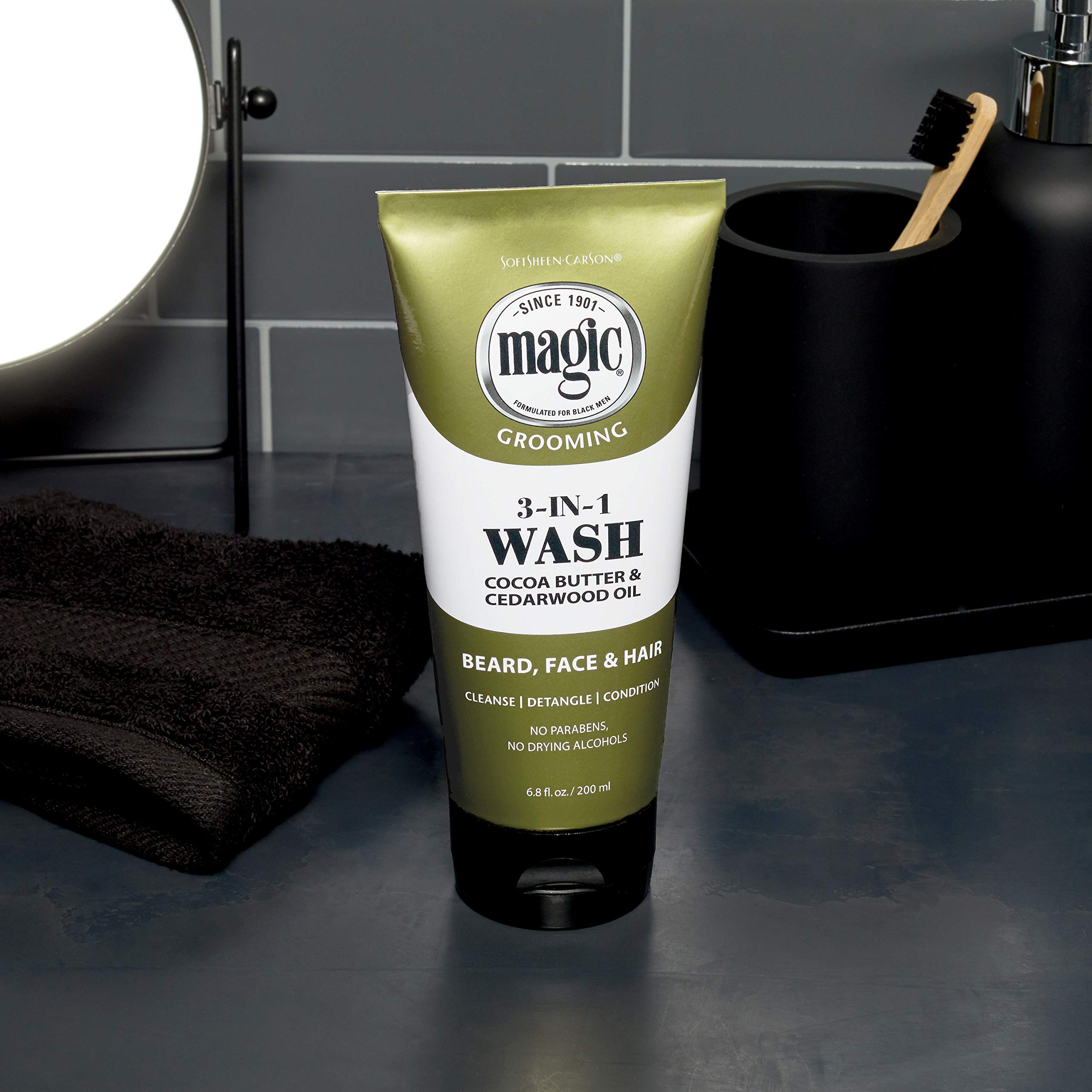 SoftSheen Magic Beard Wash uses cedarwood and avocado oils for daily grooming.